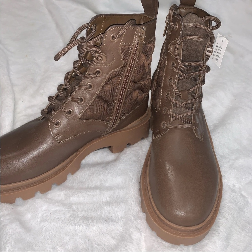 Coach Citysole Leather Lace Up Boots With Shearling And Recycled Polyester Sz 8D